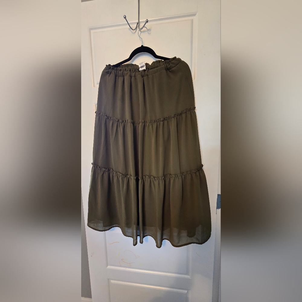 Olive Green Tiered Skirt